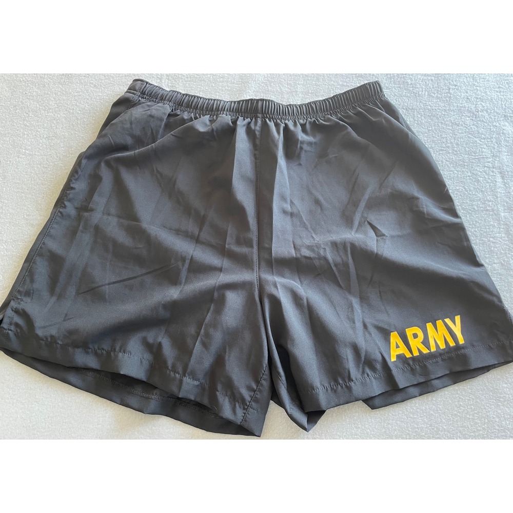 US Army APFU Physical Fitness Uniform Training‎ Shorts Black Yellow Mens Medium